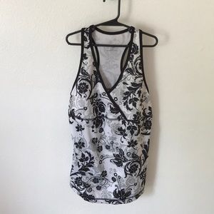 Beautiful Flower Swim Top - Black White & Gray